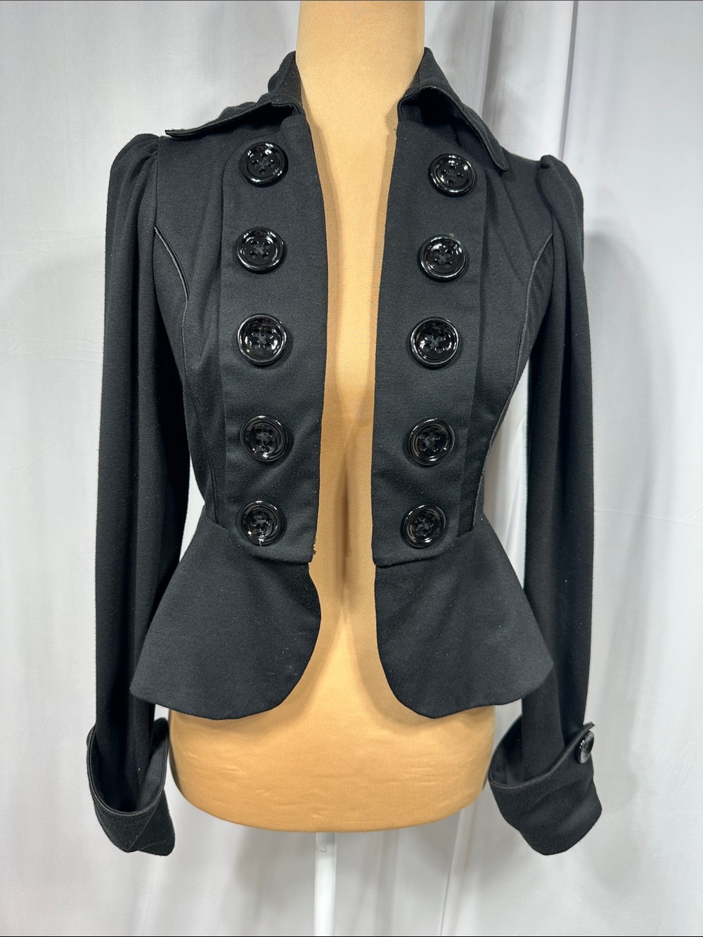 Candie's Black Double-Row Button Peplum Military Blazer